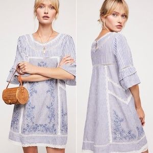 Free People blue stripe embroidered shift dress